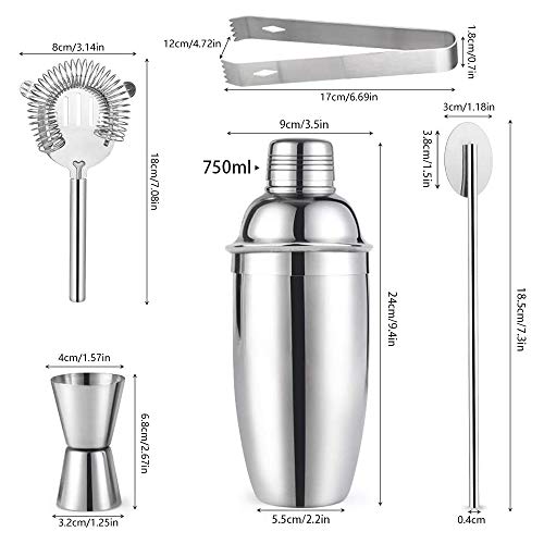Sipobuy 5 Stks/set Wijn Mixers, 750 Ml Thuis Bar Barman Cocktail Shaker Maken Kit, roestvrij Staal Tool Set Bevat Shaker… - Afbeelding 3