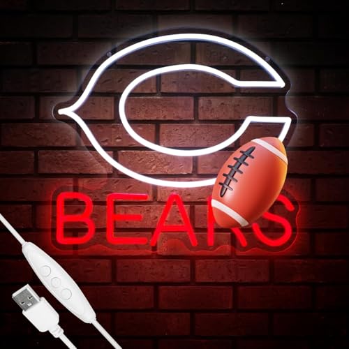 Football Team neon Sign, Cool Light Up Dimmable Football Team Logo Hanging Led Neon Sign for Wall Decor, Man Cave, Garage, Party, Bar, Game Room Deco, Birthday Gift for Football Fans (C-Bear)