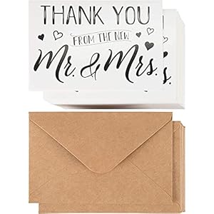 120 Pack Wedding Thank You from the New Mr and Mrs Cards Bulk with Kraft Brown Envelopes for Weddings, Showers (4×6 In)