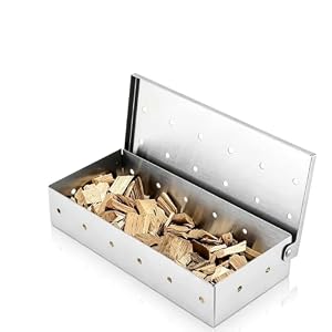 Smoker Box for BBQ Grill Wood Chips -Smoker Grill Accessories - Charcoal & Gas Barbecue Meat Smoking with Hinged Lid - Best Grilling Accessories & Utensils Gift for Dad