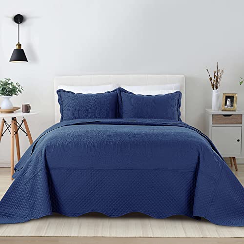 Hombys Oversized King Bedspreads 128X120, 3 Pieces Quilt Set, Lightweight, Soft & Extra Oversized Coverlet Bedding Set For All Seasons, Patchwork ,Navy-128X120 #TOP1