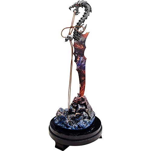 Fantasy Master â€“ FMT-059 - Dragon King - Fantasy Dragon Knife w/Display â€“ Stainless Steel Blade w/Printed Dragon, Zinc Alloy Sculpted Dragon Handle w/Wood Display Stand â€“ Fantasy, Collectibles
