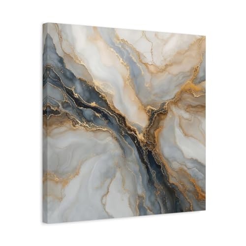 Tableau abstrait marbre gris et or 50x50 décoration murale salon