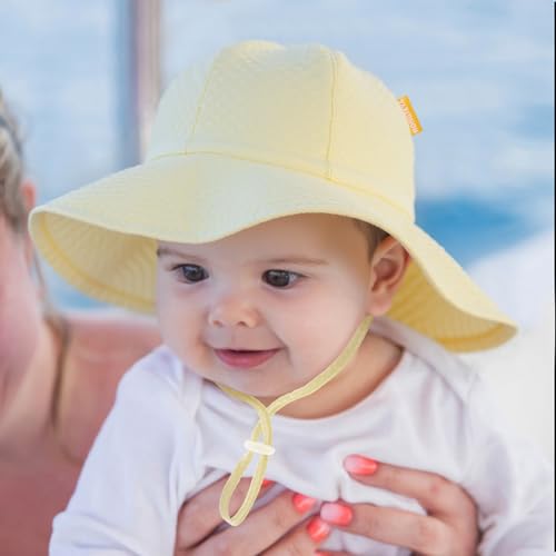 Image of HONGTEYA Baby Sun Hat Toddler Girl Beach Hat Sun Protection Adjustable Outdoor Summer Wide Brim Bucket Hat for Infant Kids