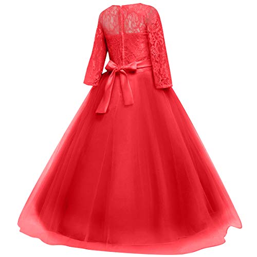 Image of Girls Flower Vintage Floral Lace 3 /4 Sleeves Floor Length Dress Wedding Party Evening Formal Pegeant Dance Gown
