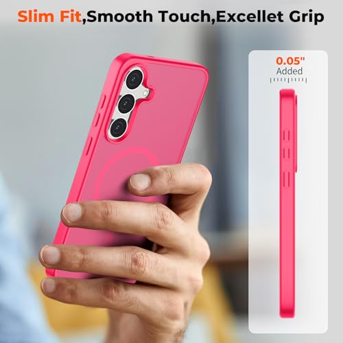 Image of SUPFINE Magnetic for Samsung Galaxy S25 FE Case with Screen Protector, (Built-in Magnets) (Military Grade Drop Protection) Slim Translucent Shockproof Phone Case,Hot Pink