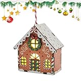 Fascinante casa de pan de jengibre de madera con luces - Decoración de mesa navideña, decoración festiva del hogar | Funciona con pilas de larga duración, luces blancas cálidas, pueblos navideños deco