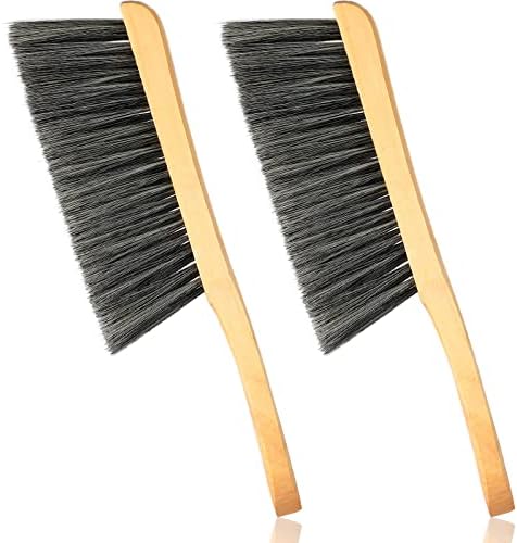 2 Pieces Wooden Bench Brushes Fireplace Brush Horse Hair Bench Brush Soft Bristles Long Wood Handle Dust Brush for Hearth Tidy Car Home Workshop Woodworking (Gray)
