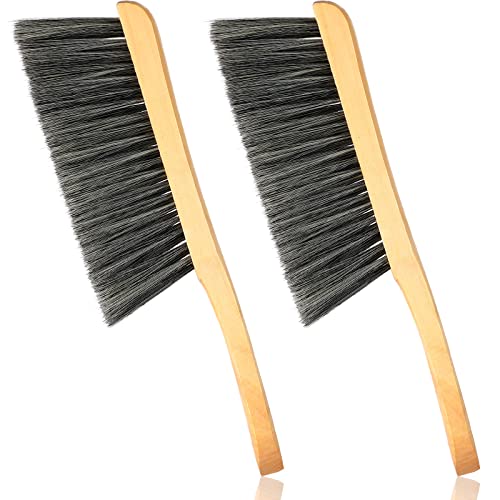 Patelai 2 Pieces Wooden Bench Brushes Fireplace Brush Natural Fiber Bench Soft Bristles Long Wood Handle Dust for Hearth Tidy Car Home Workshop Woodworking(Gray)