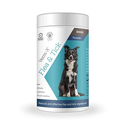 Verm-X Floh- & Zeckenpulver für Hunde, wirksames natürliches Abwehrmittel, 100% natürliche Inhaltsstoffe, umweltfreundlich