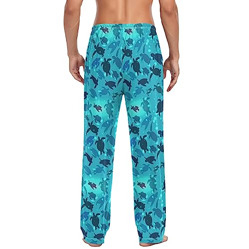 Pfrewn Mens Pajama Pants Underwater Blue Turtle Lounge Pants Super Soft Pajama Bottoms with Pockets S2