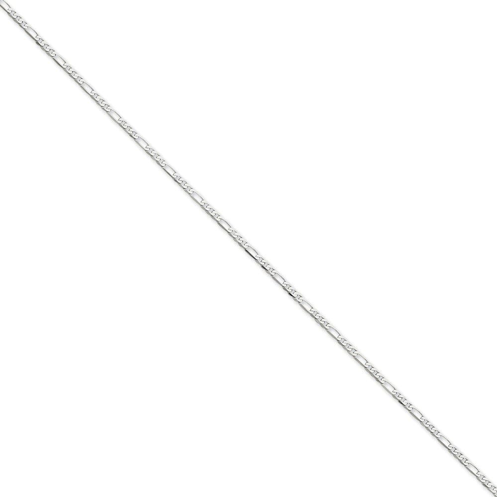 Real 14kt White Gold 2.25mm Flat Figaro Chain Anklet; 9 inch; Lobster Clasp