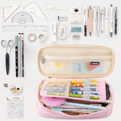Image of Parshya Kawaii Pencil Case 2 Compartment Cute Pencil Pouch Aesthetic Pencil Case for Girls Large Capacity Pen Pencil Pouch Multifunctional Stationery Organizer for School Office (Spacial Pink)