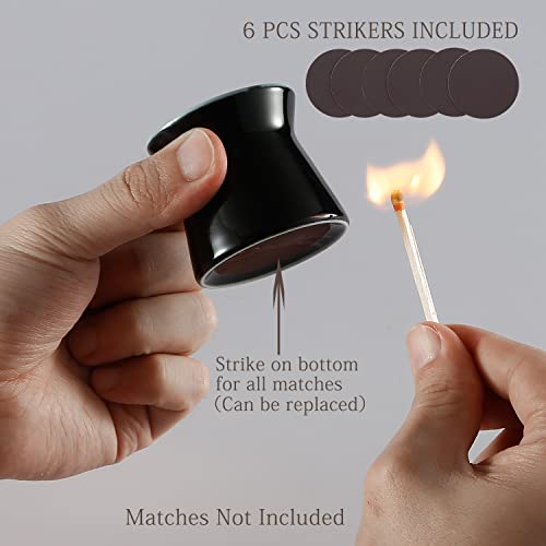 Haillai 2 Pack Match Holder With 6 Pcs Strikers, Handmade Ceramic Match Box For All Matches, Cute Home Decor Match Jar With Striker For Candle, Fireplace, Parlor. Black - (Sold Without Matches) #TOP1