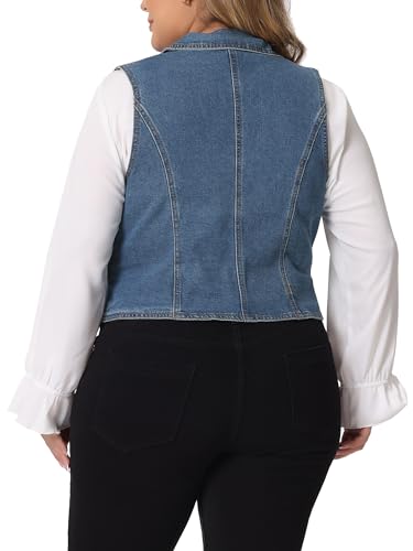 Agnes Orinda Plus Size Denim Vest for Women Lapel Sleeveless Casual Waistcoat Jean Vest Jacket4