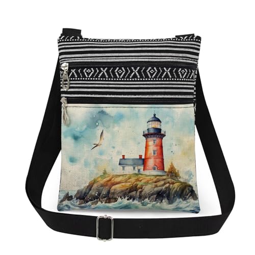 Lighthouse Coastal Art Print Adjustable Crossbody Bag Present Travel Storage Messenger Bag Lighthouse Lovers Gift