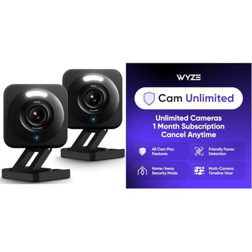 Image of WYZE v4 Black 2-Pack Cam Unlimited Monthly, Covers Unlimited Cameras, Auto-Renews at $9.99 /Month, Activation Required, Cancel Anytime