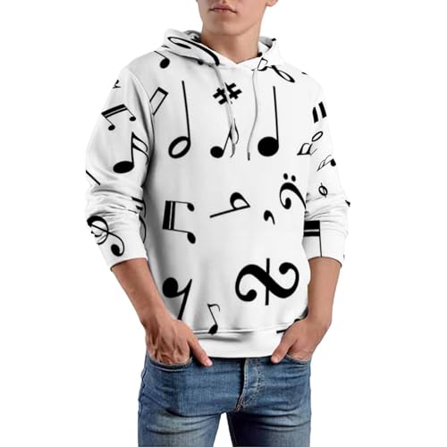 Black And White Music NotesMen's Loose Sweatshirt for Daily Wear at Home And Out
