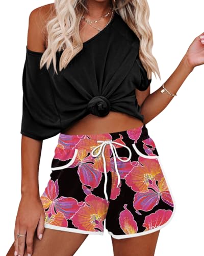 Image of For G and PL Women Summer Floral Beach Boardshorts with Pockets Swim Trunks