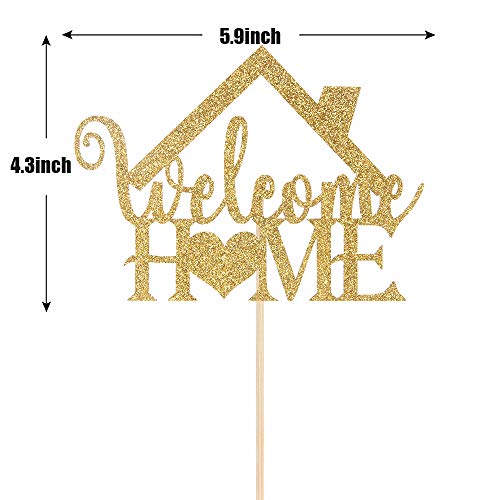 Gold Glitter Welcome Home Cake Topper - Home Party Decoration - Welcome Sign - New Home/New Baby/Retiring From The Army/Return From Maternity Party Decoration #TOP1