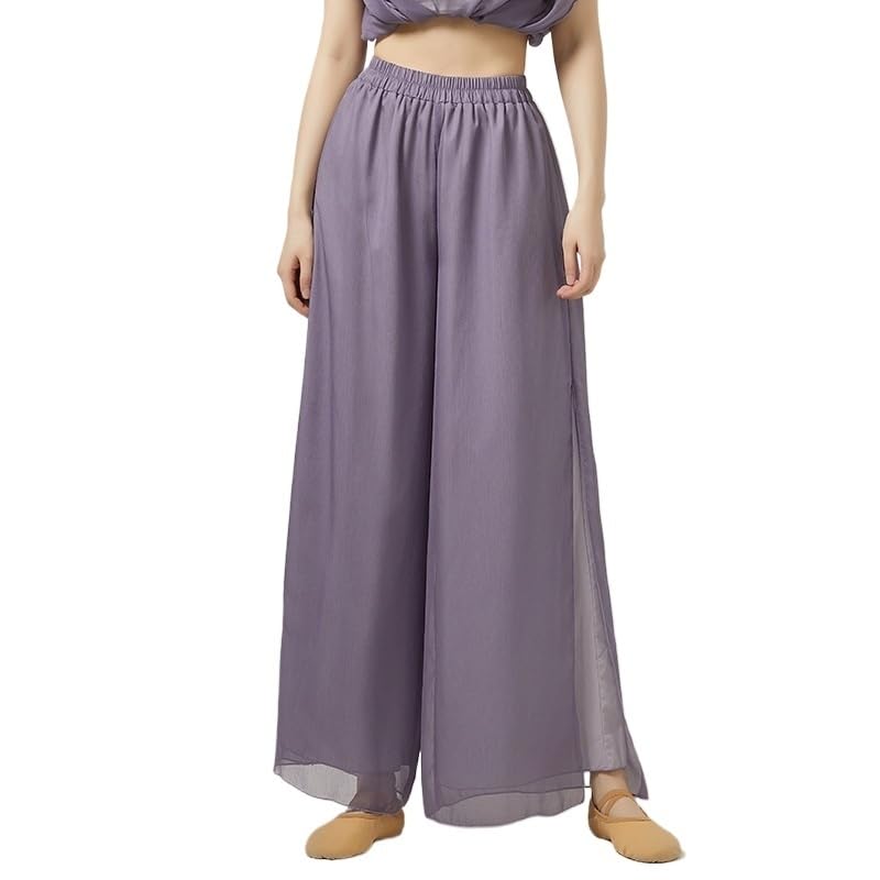 Pantalones de Baile Modernos de Pierna Ancha de Doble Capa for Mujer, Pantalones Sueltos fluidos de poliéster, Traje de Baile for Adultos