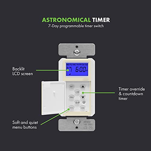 Topgreener Digital Astronomic Timer Switch, 7-Day Programmable Sunrise Sunset Timer For Lights, Fans, & Motors, Single-Pole Or 3-Way, Neutral Wire Required, Ul Listed, Tgt01-H-La, Light Almond #TOP1