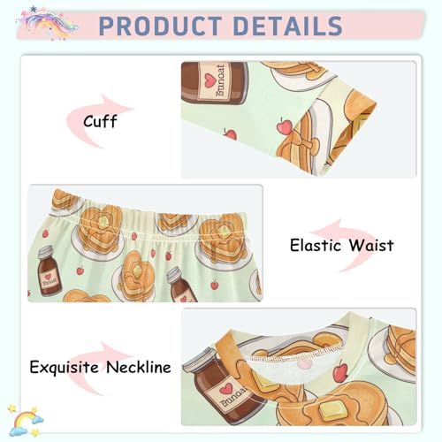 Pajama Sets Long Sleeve Heart Shaped Pancakes Pattern Soft Comfy Sleepwear 2 Piece PJS 3-8T4