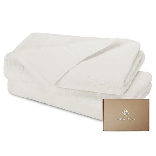 Image of BIOWEAVES 100% Organic Cotton Bath Sheet Set of 2 | Soft Oversized Bath Towels | 700 GSM Premium Bath Towel Sheet Set GOTS Certified - Ivory