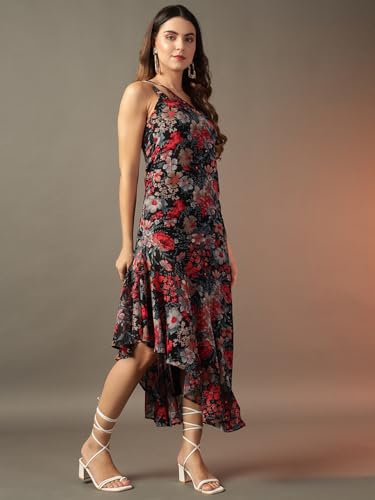 Image of Trend Arrest.ed Women's Floral One-Shoulder Cocktail Dress | Asymmetrical Hem with Lining | Adjustable & Removable Pads | Elegant Fit for Party, Wedding & Special Occasions