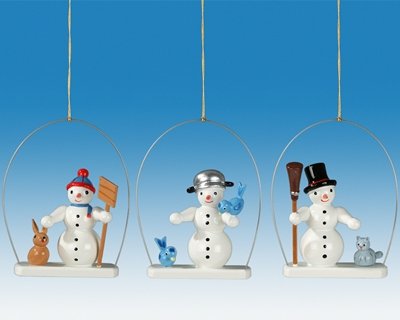 Décoration d'arbre de Noël bonhomme de neige suspension anneau 6.5cm 3pcs