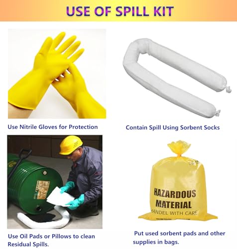 Image of XIFENG Oil-Only Spill Kit Absorbing Spills Oil Absorbent Pads Oil Absorbent Socks Pillows 11.6 Gallon of Oils Petroleum Products for Industrial Automotive Vehicle Aid Spills (Color:only Oil)