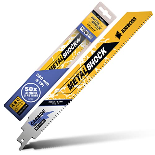 AMBOSS METAL SHOCK - 1x Säbelsägeblatt Länge 230 mm / 8 ZpZ - ideal für Abriss/Fahrzeugrettung/Aufbau/Demontage/Rohrleitungsbau - geeignet für Stahl (Rohre/Profile/Träger) sowie Gussrohre
