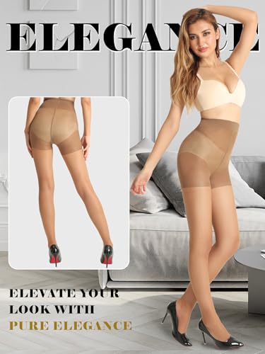 Image of SUREPOCH 20D Sheer Tights Control Top Black Pantyhose for Women Tummy Control Nylon Stockings