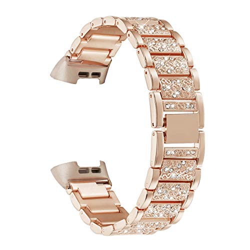 Armband für Fitbit Charge 4/Charge 3,Edelstahl Metall Ersatzarmbänder Kristall Armbänder Fitness Zubehör für Fitbit Charge 3 / Charge