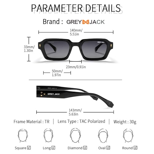 Image of grey jack TR90 Rectangle Polarized Sunglasses for Men Women,Stylish Full Rim Eyewear for UV Protection 21040
