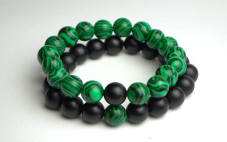 Bracelets de couple malachite et onyx 10mm à porter au quotidien pour l'amour à distance - 2