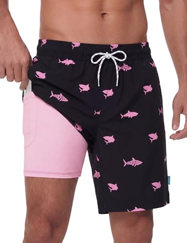 Sixfish Mens Swim Trunks with Compression Liner 7 Inch 2 in 1 Quick Dry Soft Board Shorts with Zipper Pockets for Beach Vacation Pool Parties