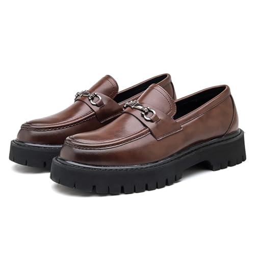 Image of Mens Patent Leather Slip-On Platform Dress Horsebit Loafer Low Heels Round Toe Non-Slip Penny Shoes for Formal Business Wedding