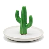 Purzest Ceramic Ring Holder Dish Home Decor Organizer,Cactus,Green/White