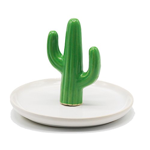 Purzest Ceramic Ring Holder Dish Home Decor Organizer,Cactus,Green/White