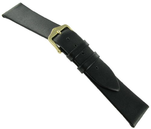 20mm Hirsch Italocalf Black Genuine Calfskin Leather Flat Watch Band Long