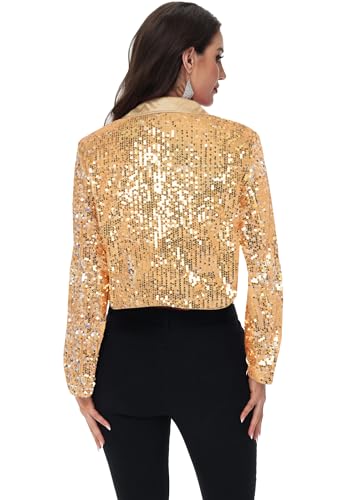 Anna-Kaci Women's Sparkly Crop Sequin Blazer Jacket Long Sleeve Party Club Cardigan Out, Black and Silver, Large4