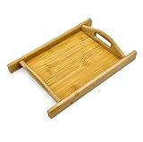 Bam & Boo Natural Bamboo Serving Tray with Handles and Stylized Accents for Kitchen, Bathroom, Décor (7.5' x 6.5')