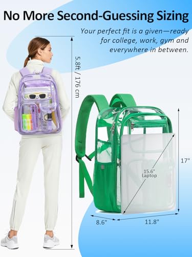 Image of Double-Layer Clear Backpack Heavy Duty, 17 Inch Large Clear Bookbag, Transparent See Through Backpack For School, Work, College, Travel, Sport- Green