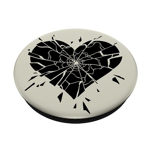 Broken Shattered Damaged Splintered Heart PopSockets Adhesive PopGrip, Black - Image 2