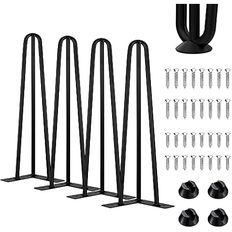 Thanaddo 41 cm Hairpin Furniture Legs with 2 Sizes Screws and 4pcs Floor Protectors Heavy Duty Solid Steel 3 Rod Table Legs Modern Home DIY Legs for Cabinet Bench Chair Coffee Table Desk, Black Cover