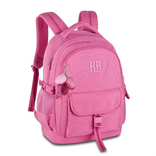 Mochila Rebecca Bonbon de Costas Escolar Feminina 17,5' RB24582 Soft com Matelassê e Bolso Antifurto (Rosa)