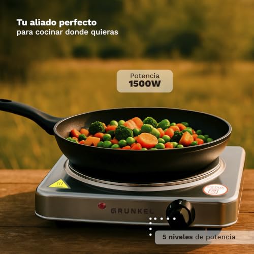 Miniatura 4 de Grunkel - Ehp-118 - Hornillo Eléctrico De 18,5cm De Placa. Cocina Eléctrica Portátil Ideal Para Caravanas, Camping O Cocinas Pequeñas - 1500w - Metal Forjado Blanco 1 Inox 1500w