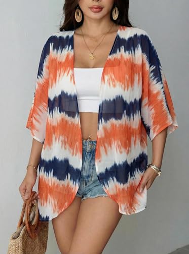 Image of Chunoy Women Floral Beach Wear Cover Up Chiffon Kimono Cardigan Open Front Blouse Top