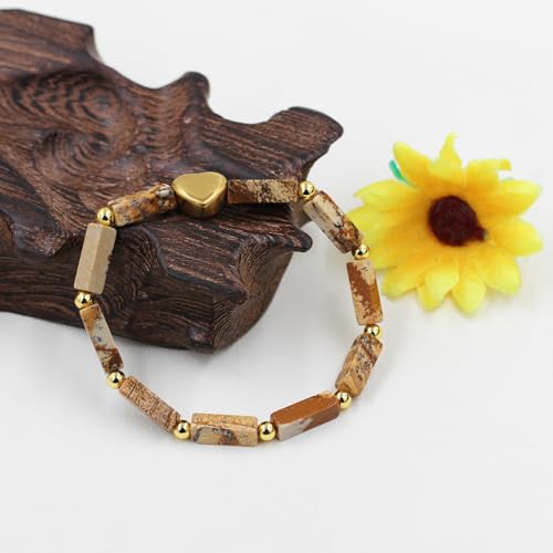 Image of Cuboid Love Elastic Bracelet, Crystal Energy Stone Anxiety Relief Yoga Jewelry for Women Male (Heart-shaped Charm Can Be Customized Name)